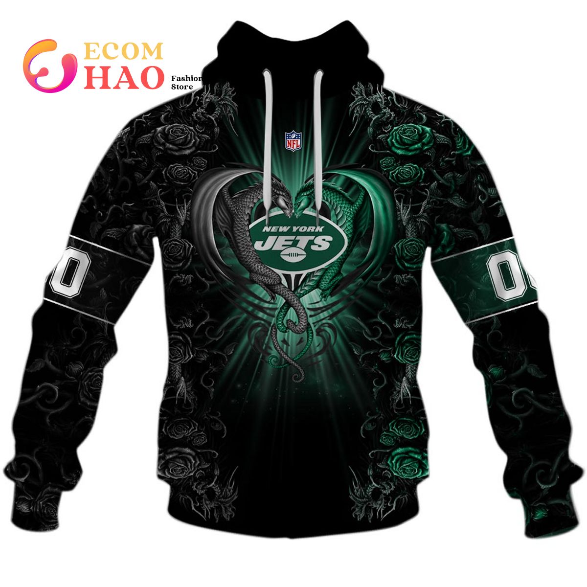 Personalized NFL Rose Dragon New York Jets 3D Hoodie