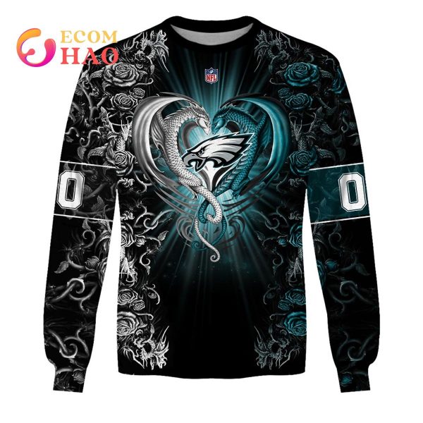 Personalized NFL Rose Dragon Philadelphia Eagles 3D Hoodie