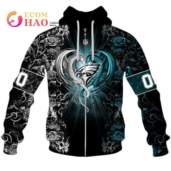 Personalized NFL Rose Dragon Philadelphia Eagles 3D Hoodie
