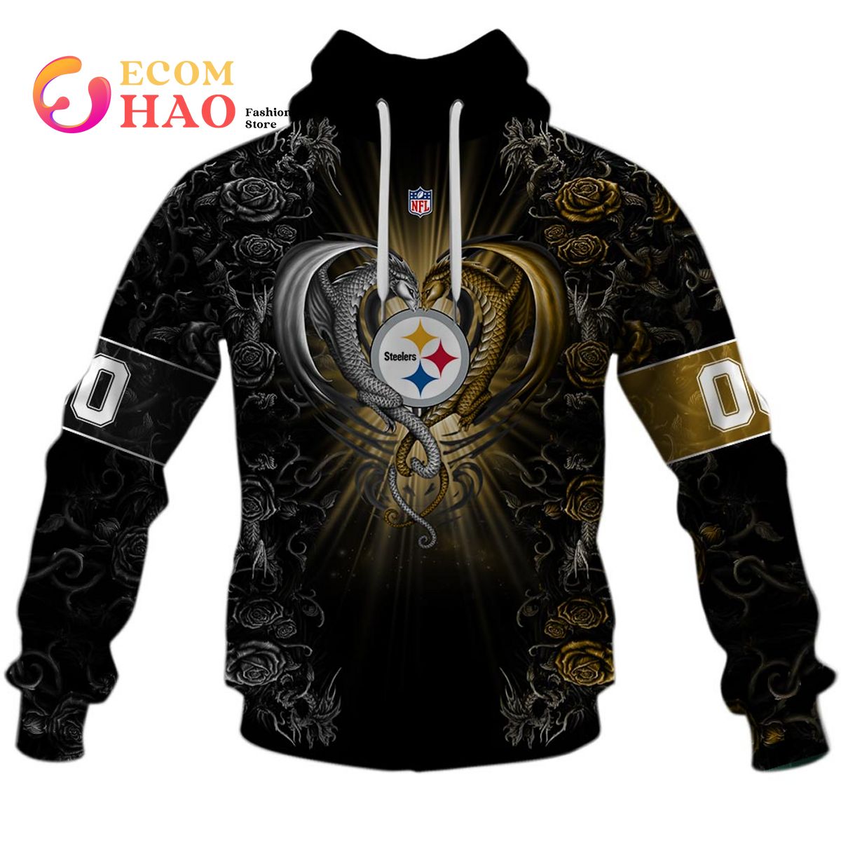 Personalized NFL Rose Dragon Pittsburgh Steelers 3D Hoodie