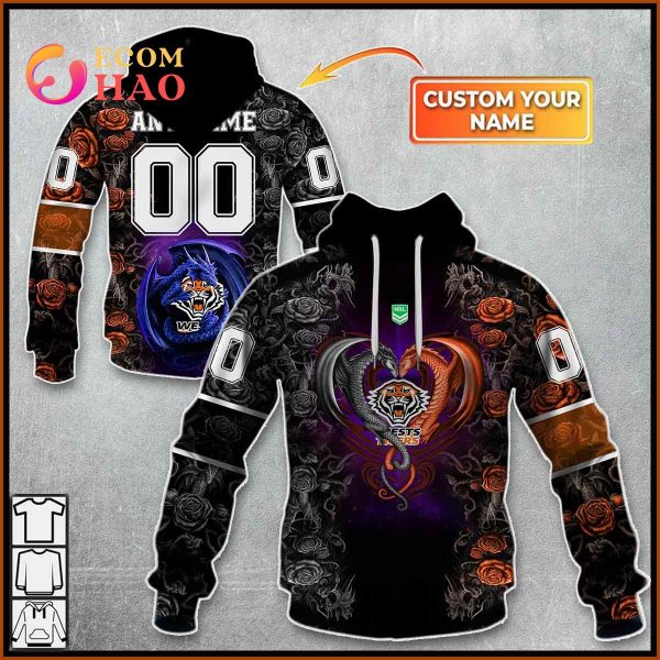 Personalized NRL Wests Tigers Rose Dragon 3D Hoodie
