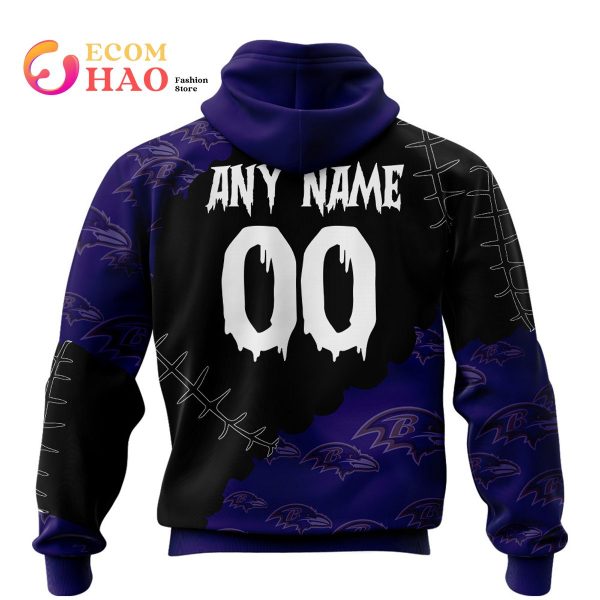 NFL Baltimore Ravens Custom Your Name & Number Halloween Style 3D Hoodie