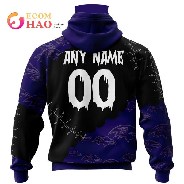 NFL Baltimore Ravens Custom Your Name & Number Halloween Style 3D Hoodie