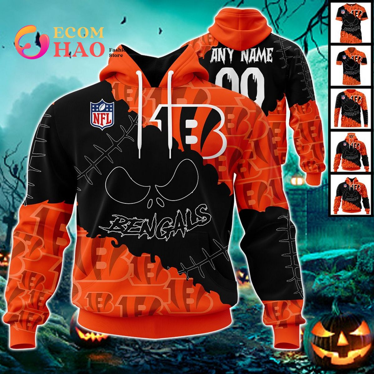 Bengals NFL Halloween Jersey 3D Hoodie - Ecomhao Store
