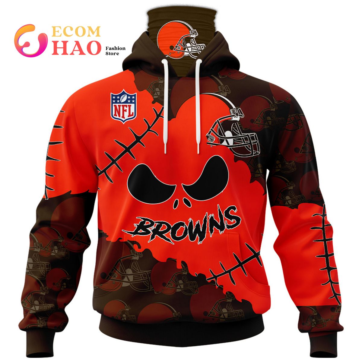 Cleveland Browns NFL Custom Name And Number Skull Halloween Gift For Fan 3D  Hoodie