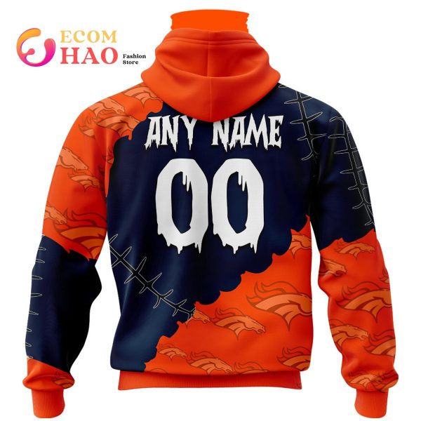 NFL Denver Broncos Custom Your Name & Number Halloween Style 3D Hoodie