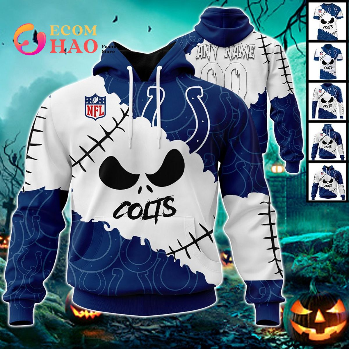 NFL Indianapolis Colts Custom Your Name & Number Halloween Style 3D Hoodie