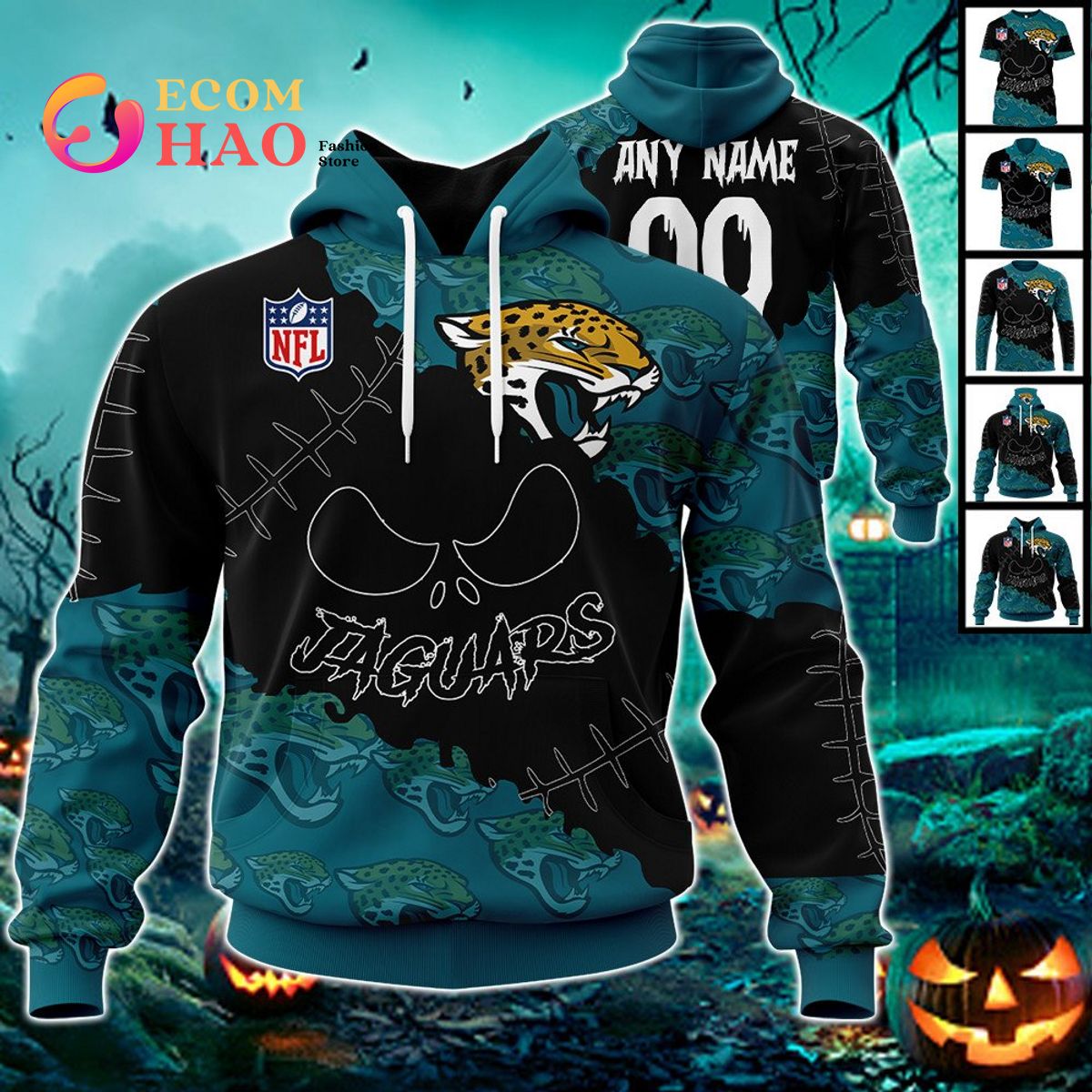 Jacksonville Jaguars Football Halloween 3D Hoodie Nfl Logo 3D