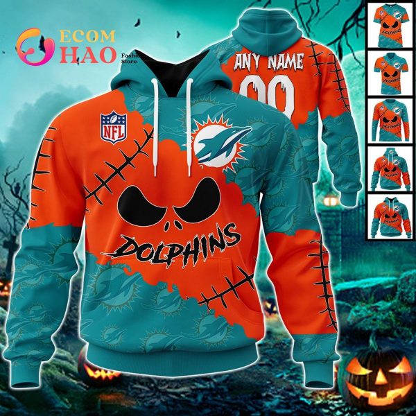 NFL Miami Dolphins Custom Your Name & Number Halloween Style 3D Hoodie