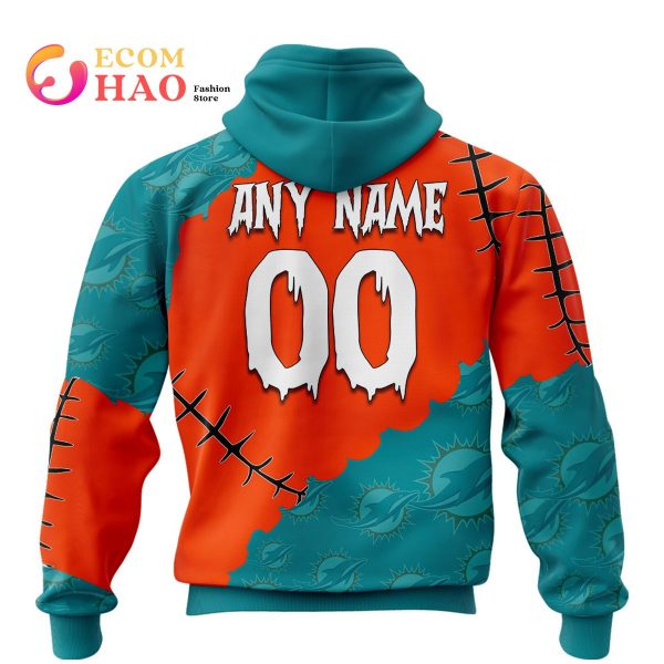 NFL Miami Dolphins Custom Your Name & Number Halloween Style 3D Hoodie