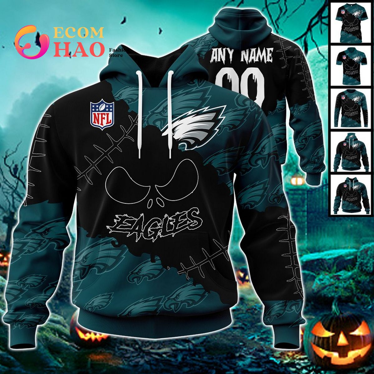 Personalized NFL Philadelphia Eagles US Flag Demon Face Funny 3D