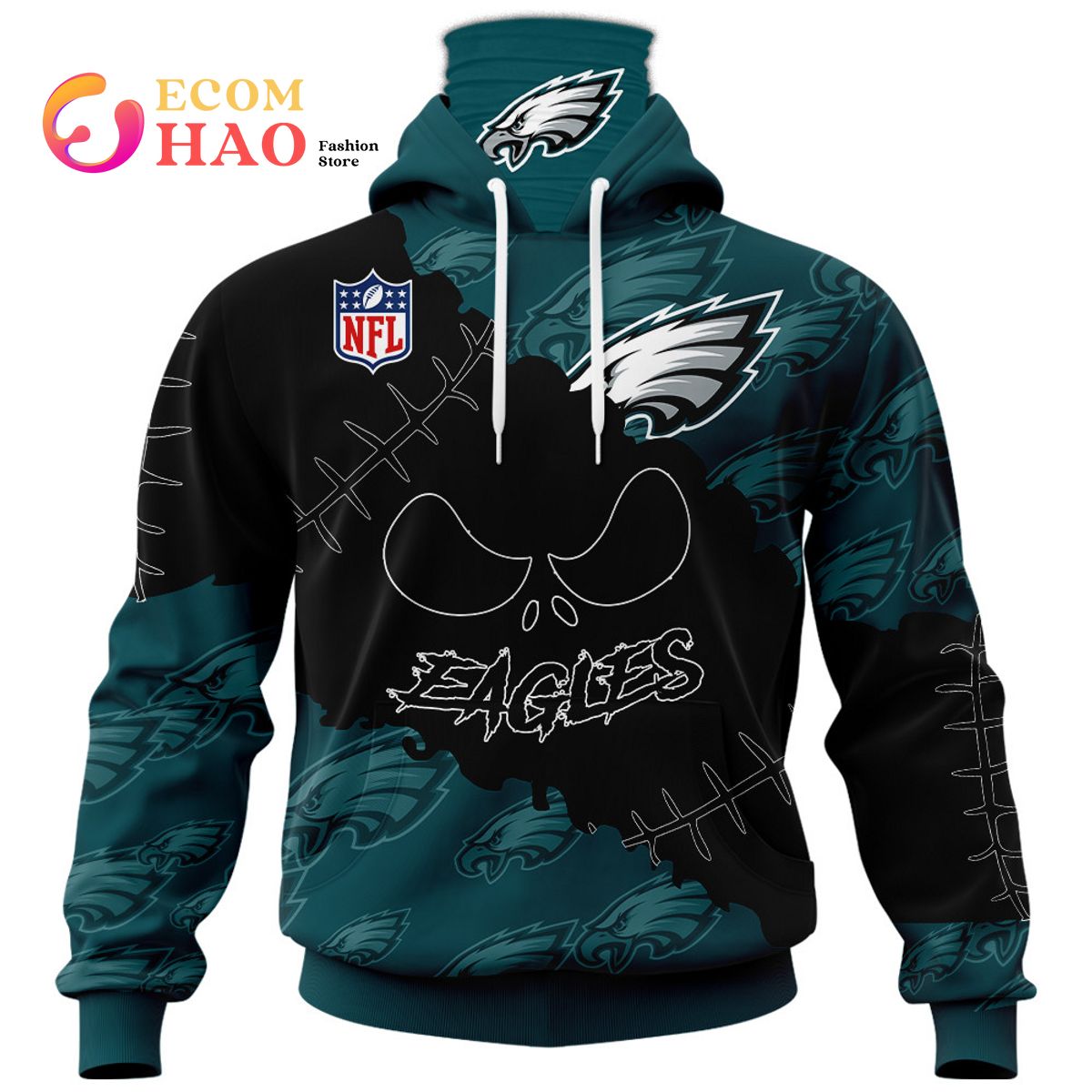 Men's Fanatics Branded Gray Philadelphia Eagles Personalized Name & Number Evanston Stencil Pullover Hoodie Size: 4XL