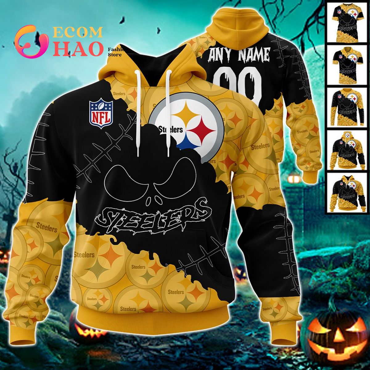 NFL Pittsburgh Steelers Custom Your Name & Number Halloween Style 3D Hoodie