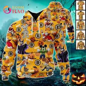 NHL Boston Bruins Halloween Jersey Mickey with Friends 3D Hoodie