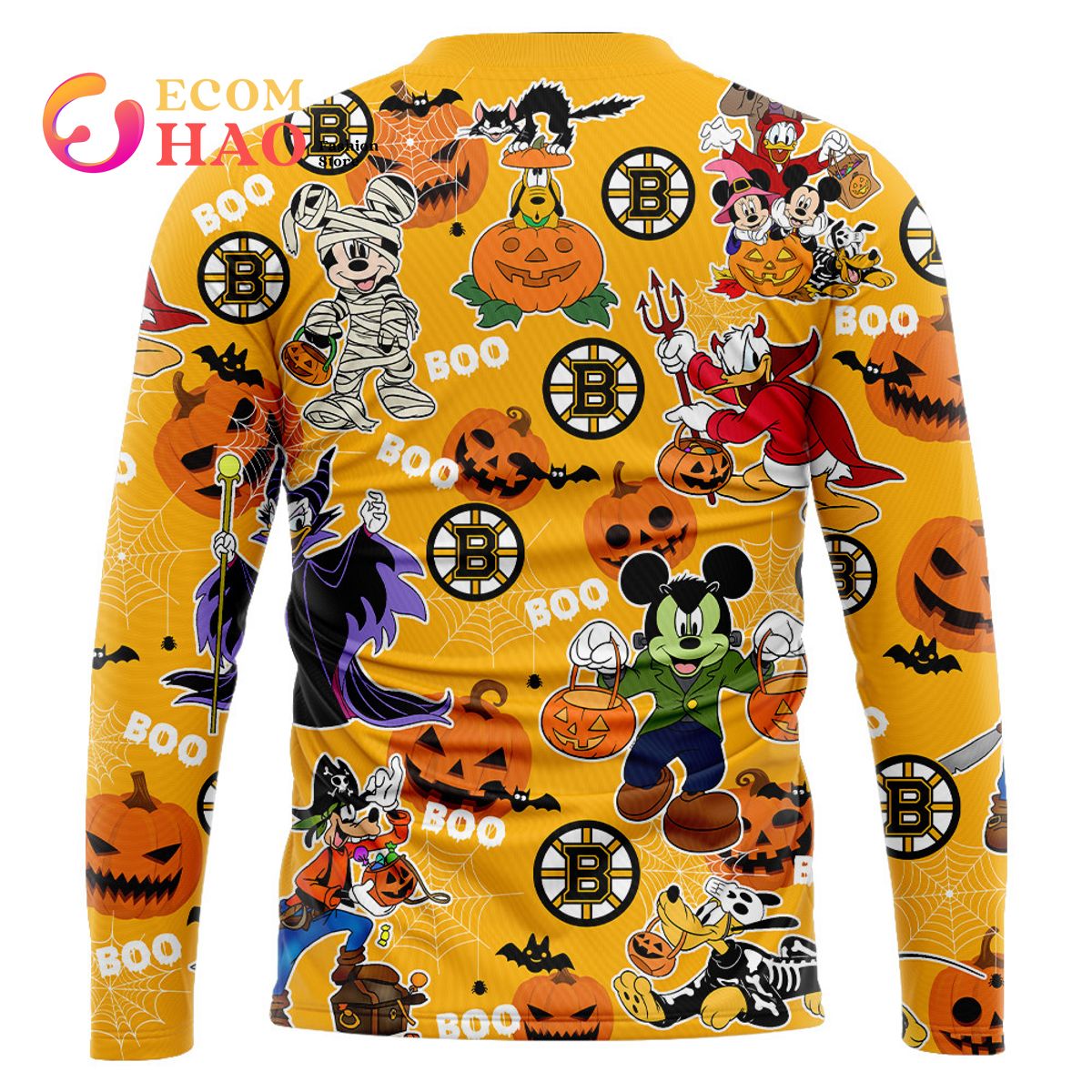 NHL Boston Bruins Halloween Jersey Mickey with Friends 3D Hoodie