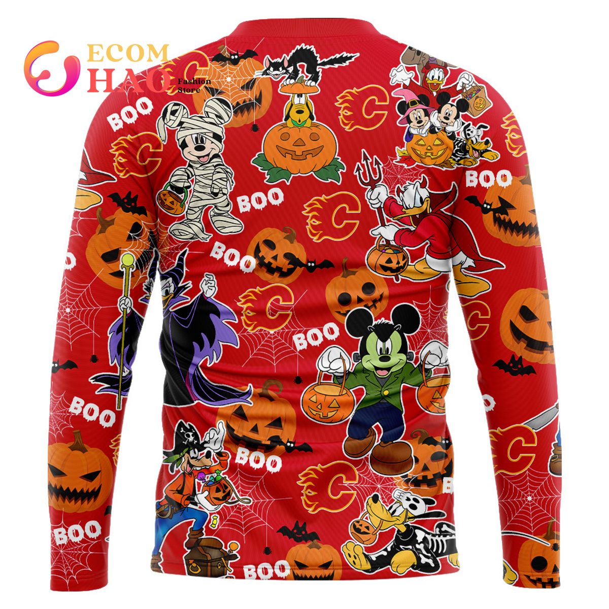 NHL Calgary Flames Halloween Jersey Mickey with Friends 3D Hoodie