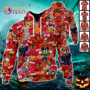 NHL Chicago Blackhawks Halloween Jersey Mickey with Friends 3D Hoodie