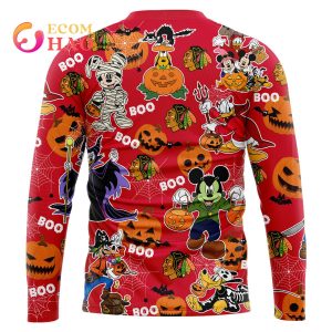 NHL Chicago Blackhawks Halloween Jersey Mickey with Friends 3D Hoodie
