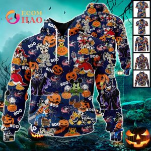 NHL Columbus Blue Jackets Halloween Jersey Mickey with Friends 3D Hoodie