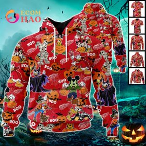 NHL Detroit Red Wings Halloween Jersey Mickey with Friends 3D Hoodie