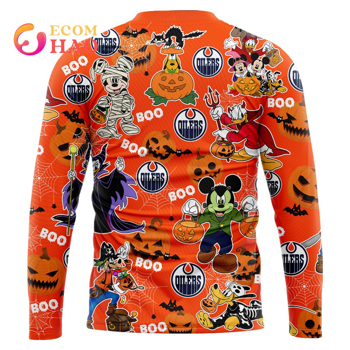 NHL Edmonton Oilers Halloween Jersey Mickey with Friends 3D Hoodie