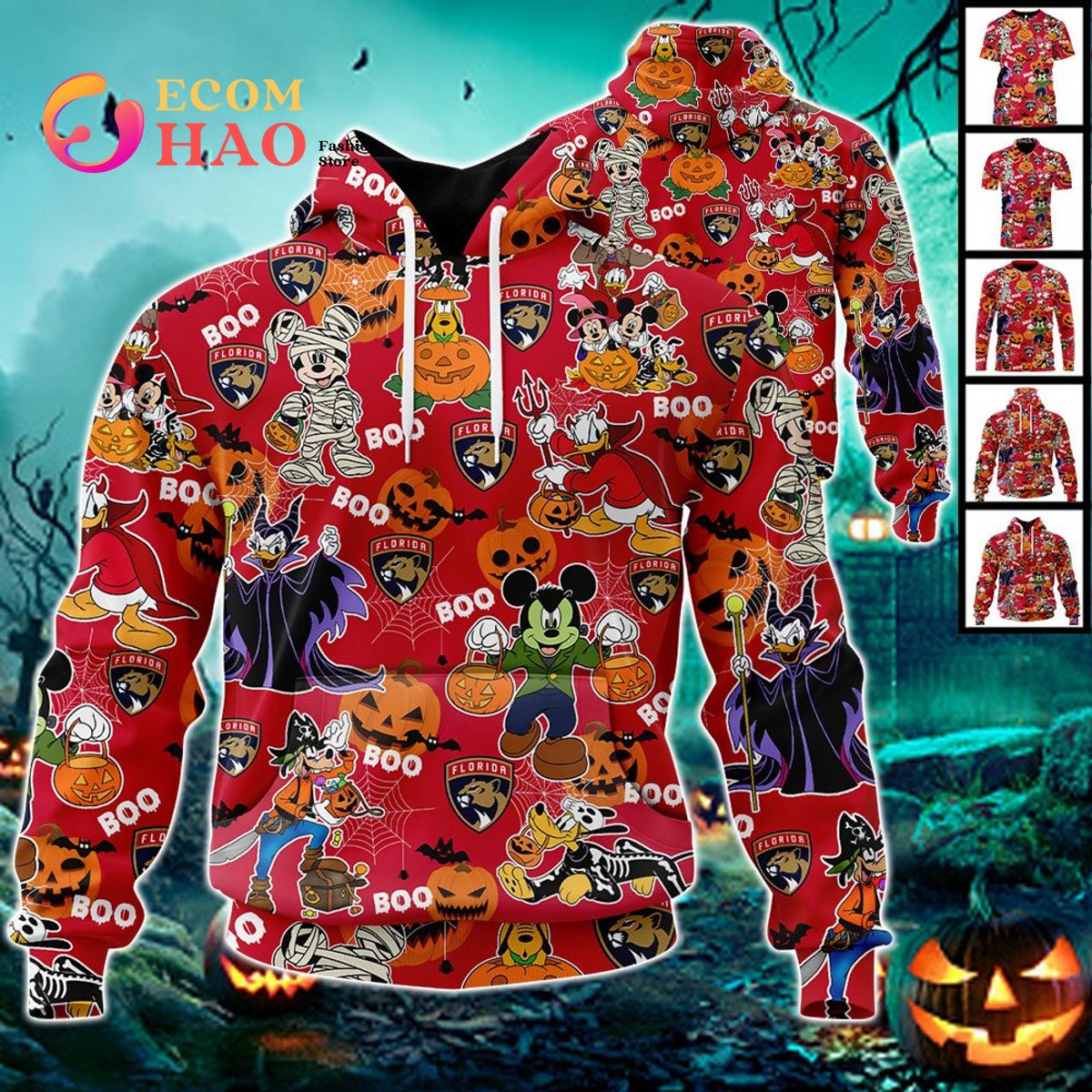 NFL Bears Halloween Jersey Mickey With Friends Style 3D Hoodie