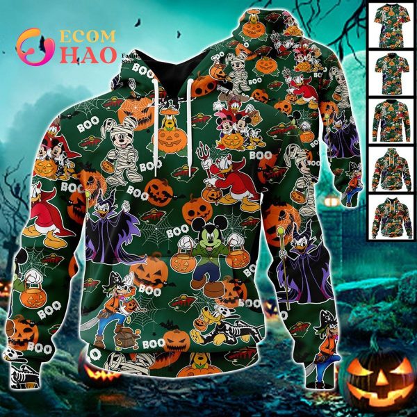 NHL Minnesota Wild Halloween Jersey Mickey with Friends 3D Hoodie