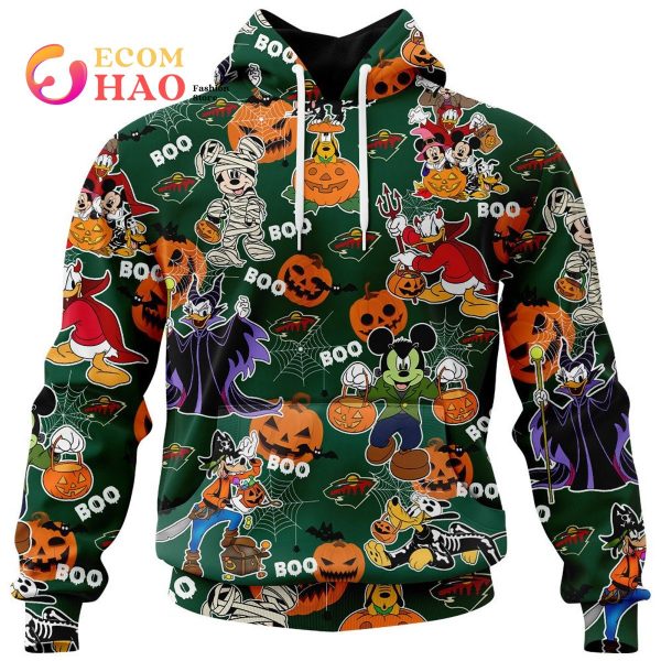 NHL Minnesota Wild Halloween Jersey Mickey with Friends 3D Hoodie