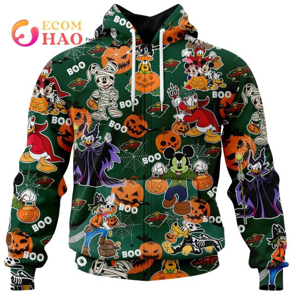 NHL Minnesota Wild Halloween Jersey Mickey with Friends 3D Hoodie