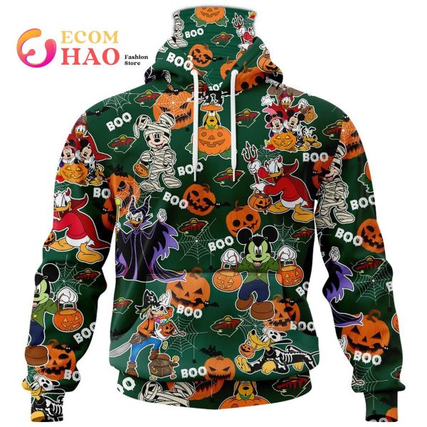 NHL Minnesota Wild Halloween Jersey Mickey with Friends 3D Hoodie