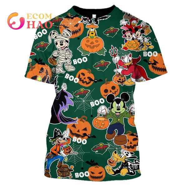 NHL Minnesota Wild Halloween Jersey Mickey with Friends 3D Hoodie