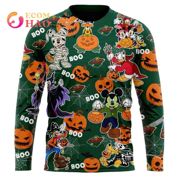 NHL Minnesota Wild Halloween Jersey Mickey with Friends 3D Hoodie