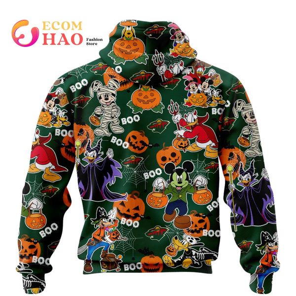 NHL Minnesota Wild Halloween Jersey Mickey with Friends 3D Hoodie