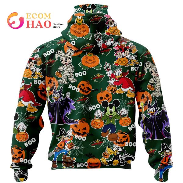 NHL Minnesota Wild Halloween Jersey Mickey with Friends 3D Hoodie