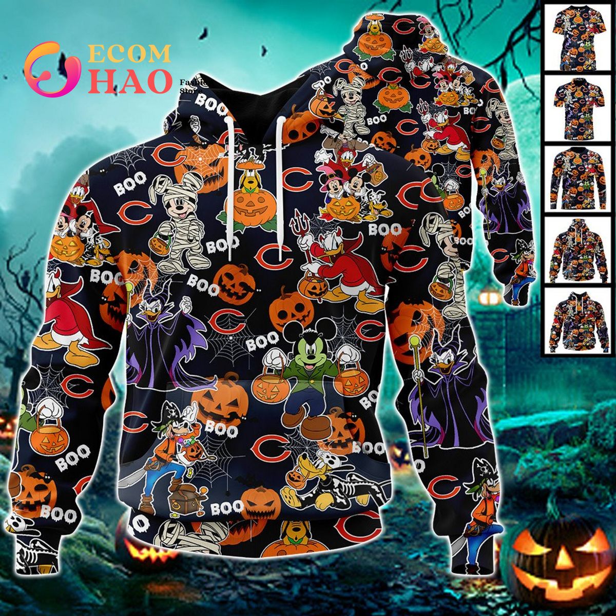 NFL Browns Halloween Jersey Mickey With Friends Style 3D Hoodie