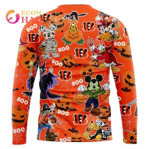 NFL Bengals Halloween Jersey Mickey With Friends Style 3D Hoodie