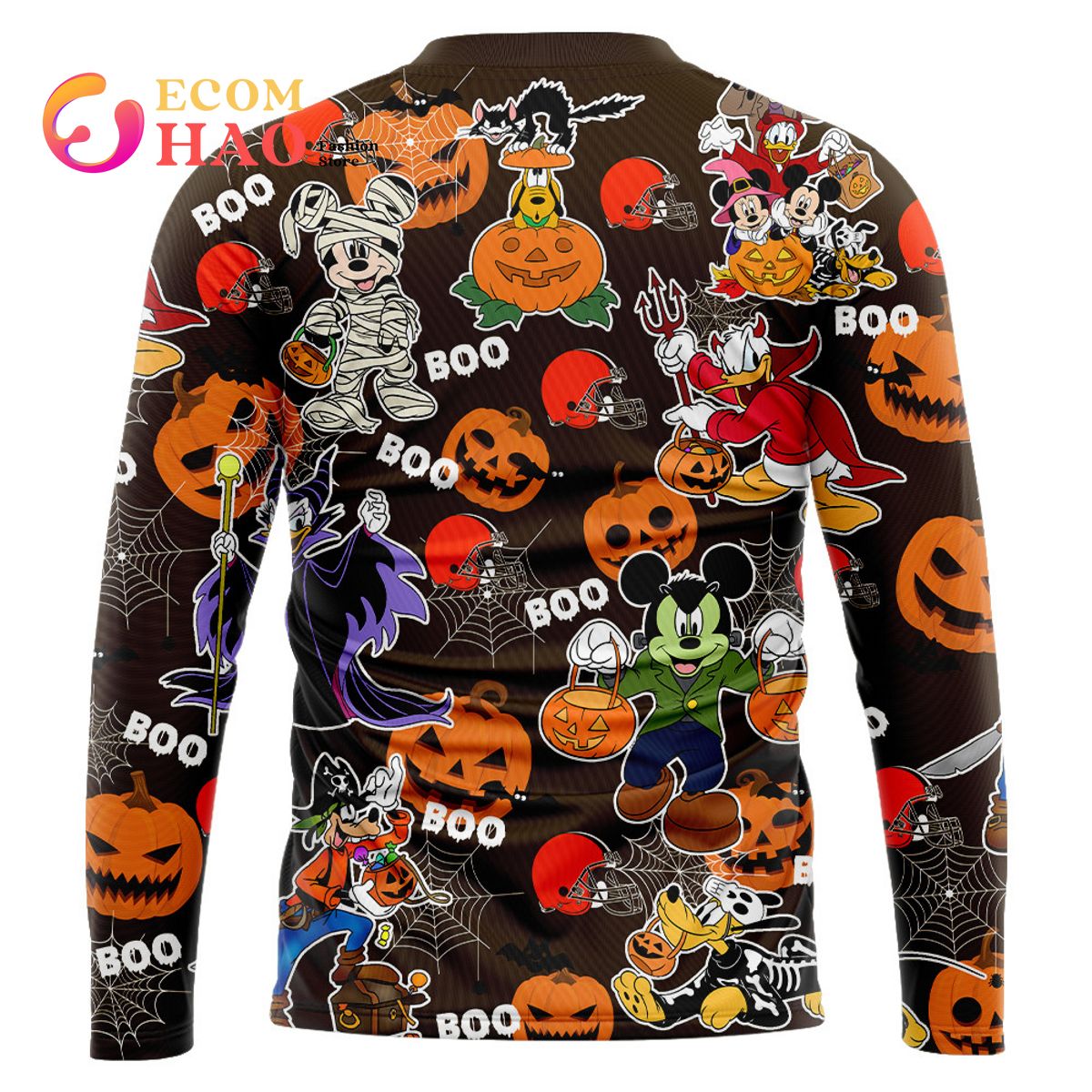 NFL Browns Halloween Jersey Mickey With Friends Style 3D Hoodie