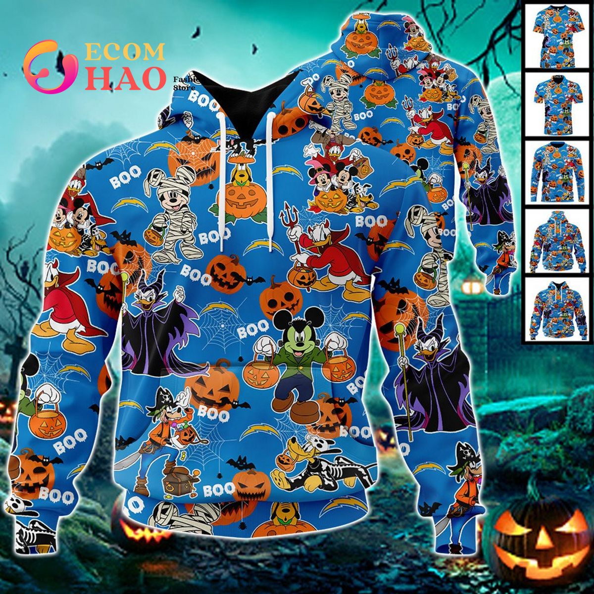 NFL Commanders Halloween Jersey Mickey With Friends Style 3D Hoodie