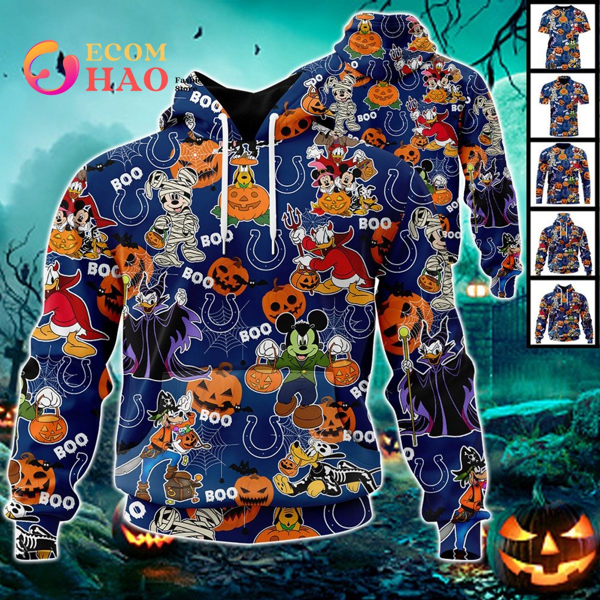 NFL Chargers Halloween Jersey Mickey With Friends Style 3D Hoodie