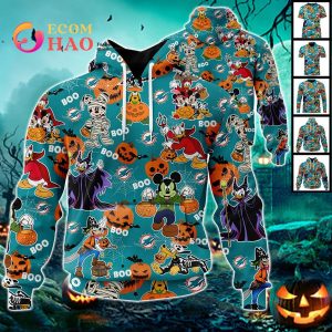 NFL Dolphins Halloween Jersey Mickey With Friends Style 3D Hoodie