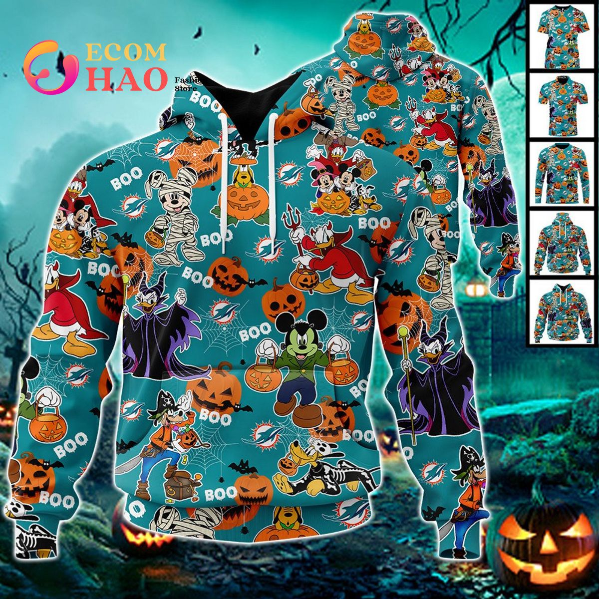 NFL Colts Halloween Jersey Mickey With Friends Style 3D Hoodie