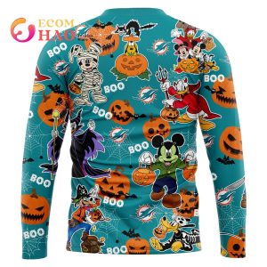 NFL Dolphins Halloween Jersey Mickey With Friends Style 3D Hoodie