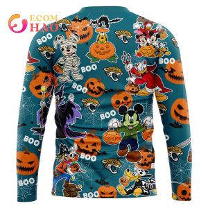 NFL Jaguars Halloween Jersey Mickey With Friends Style 3D Hoodie