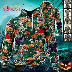 NFL Jets Halloween Jersey Mickey With Friends Style 3D Hoodie NFL Jets Halloween Jersey Mickey With Friends Style 3D Hoodie