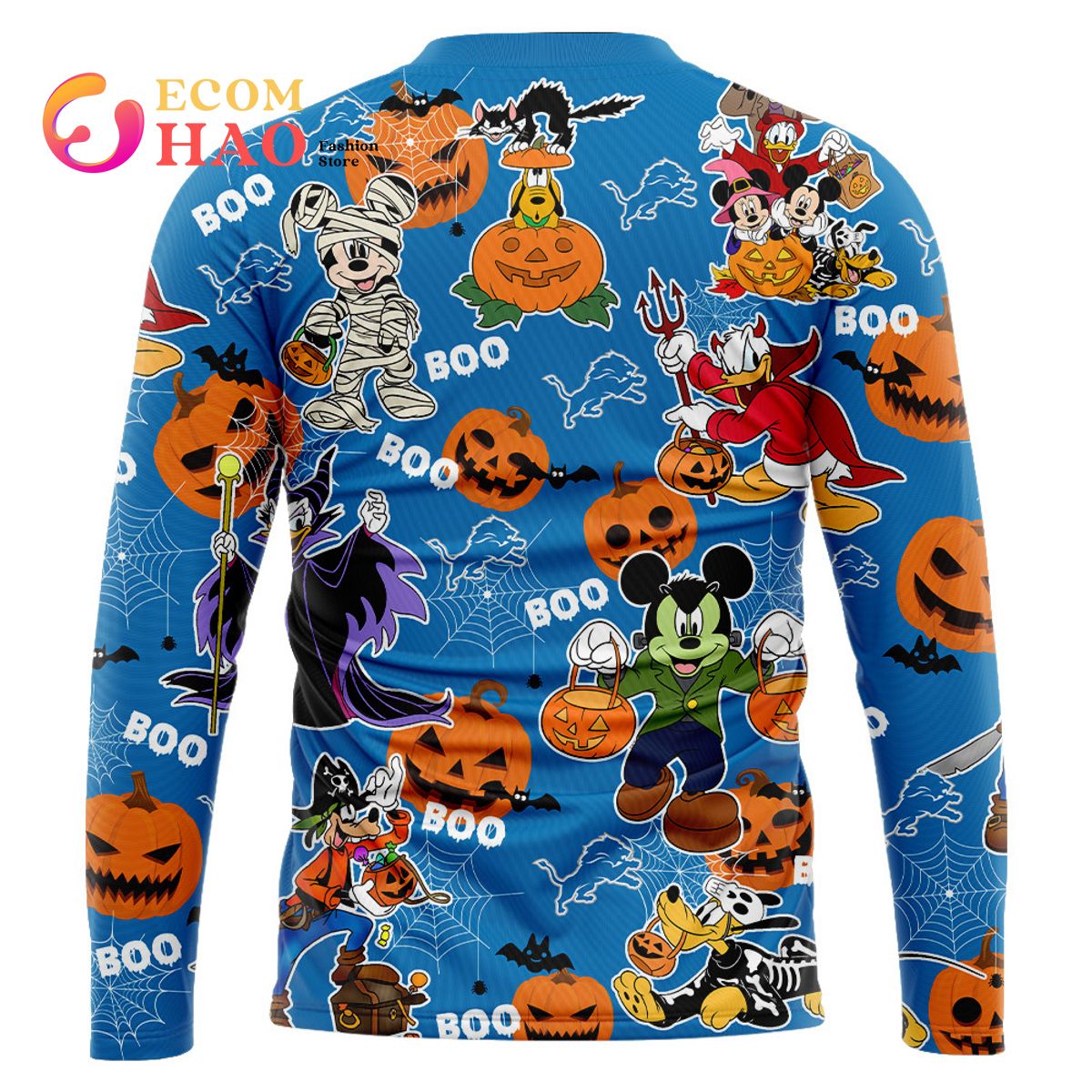 NFL Lions Halloween Jersey Mickey With Friends Style 3D Hoodie