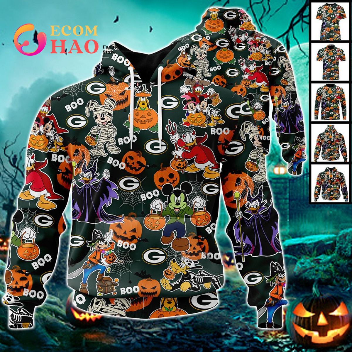 NFL Jets Halloween Jersey Mickey With Friends Style 3D Hoodie