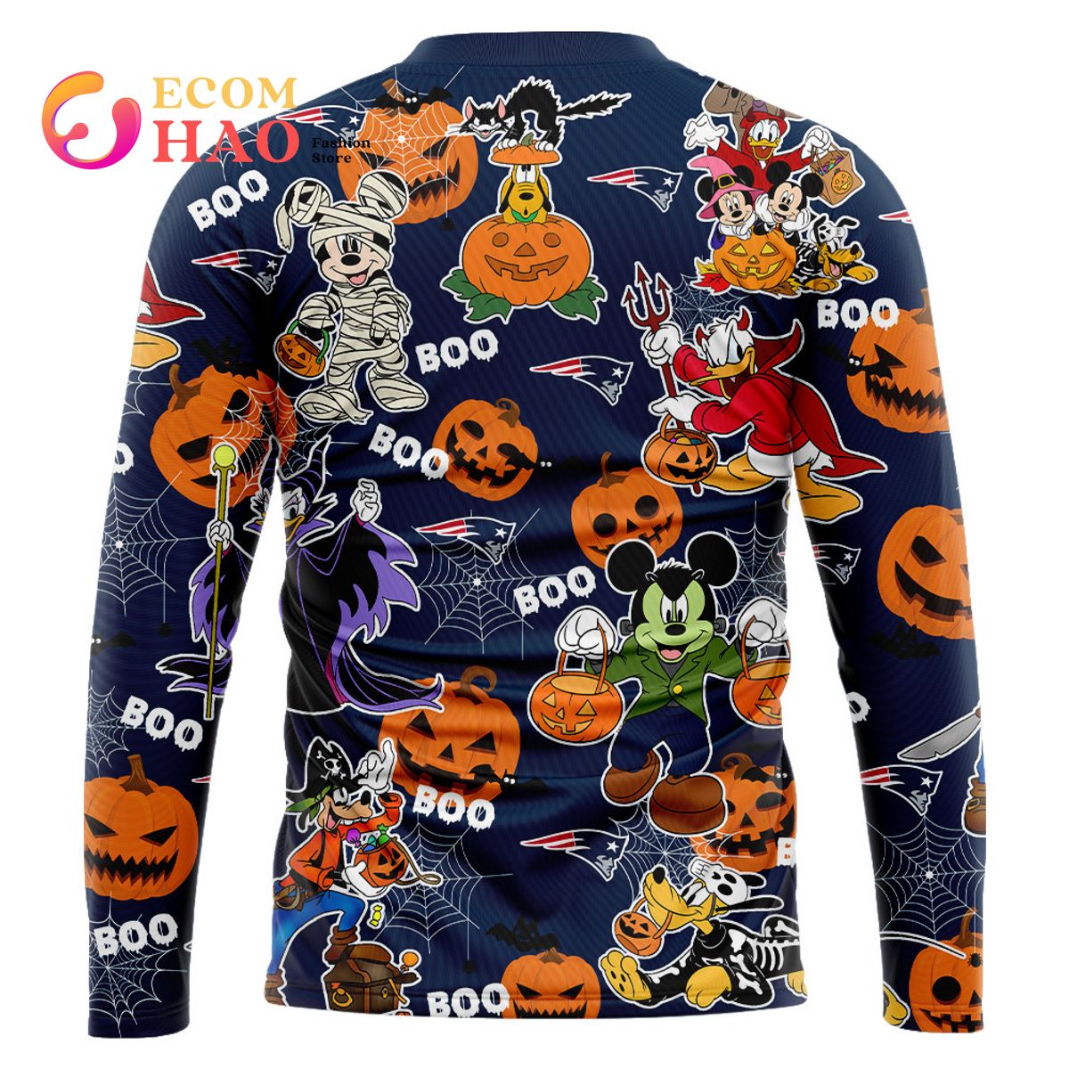 NFL Patriots Halloween Jersey Mickey With Friends Style 3D Hoodie