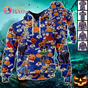 NFL Rams Halloween Jersey Mickey With Friends Style 3D Hoodie