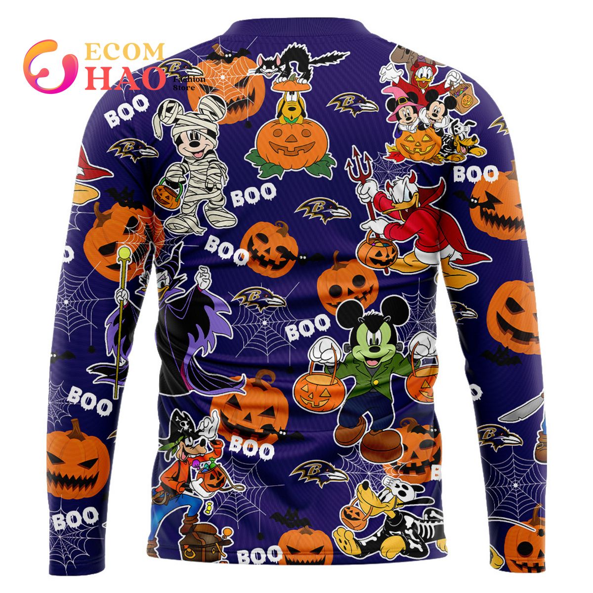 NFL Ravens Halloween Jersey Mickey With Friends Style 3D Hoodie