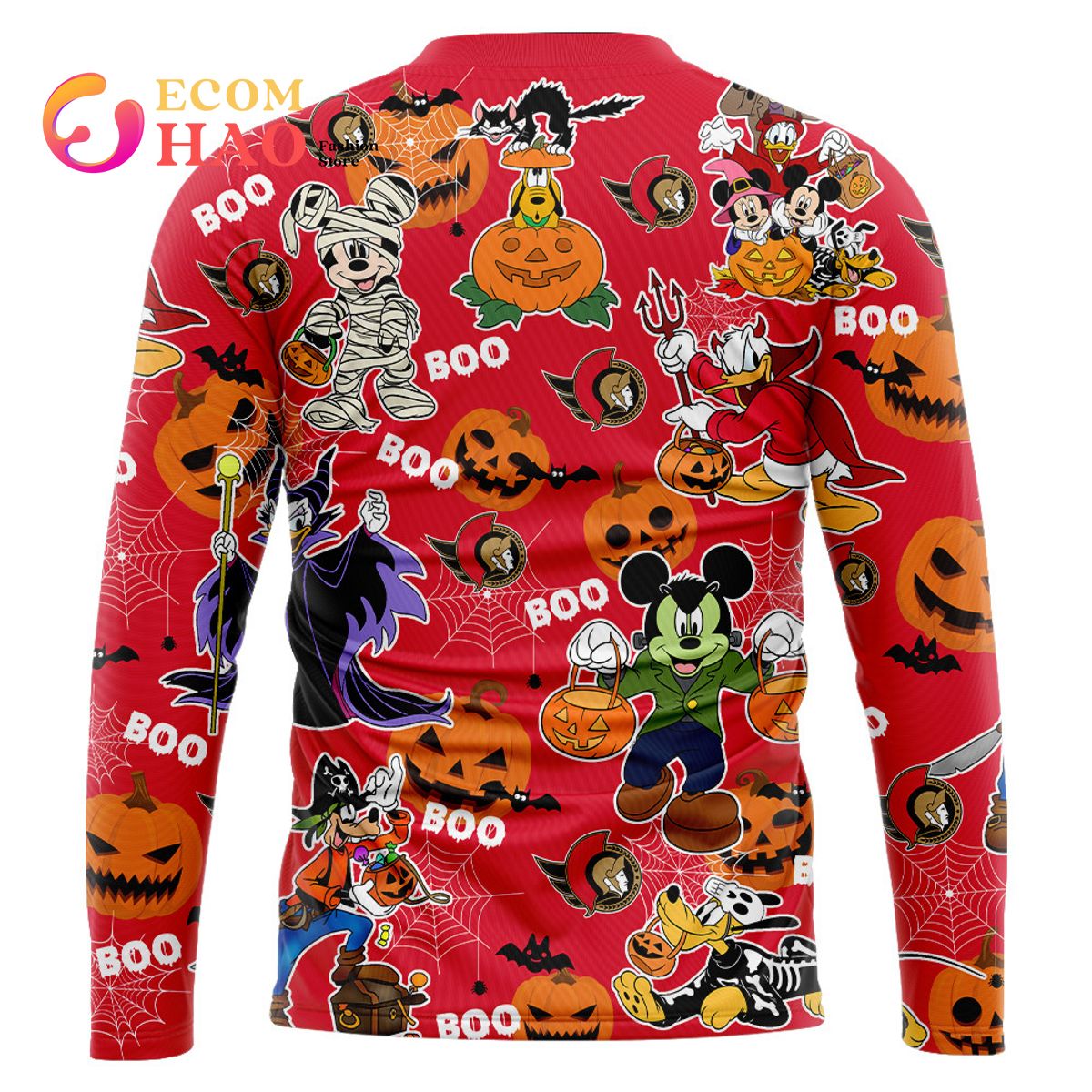 NHL Ottawa Senators Halloween Jersey Mickey with Friends 3D Hoodie